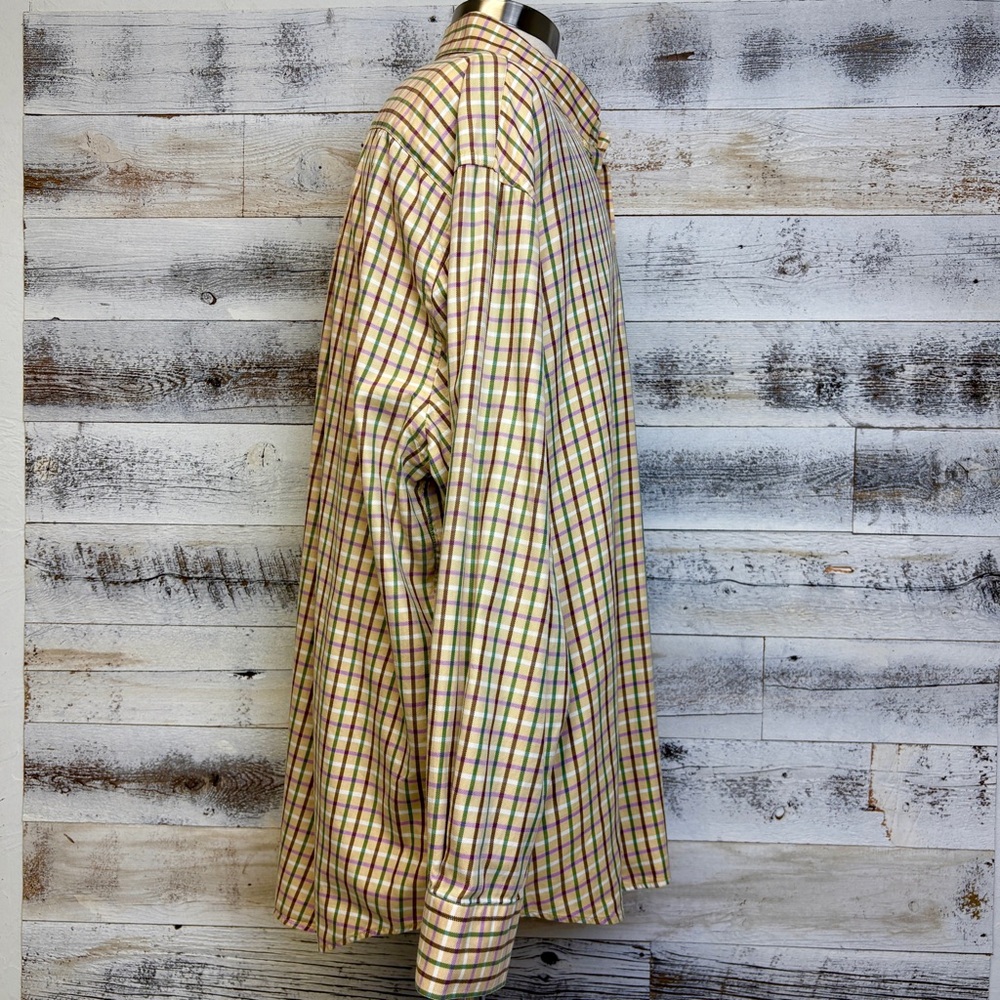 Peter Millar Tan Purple Plaid Shirt Size 2XL L/S Button Down Collar Casual Brown - Picture 2 of 12